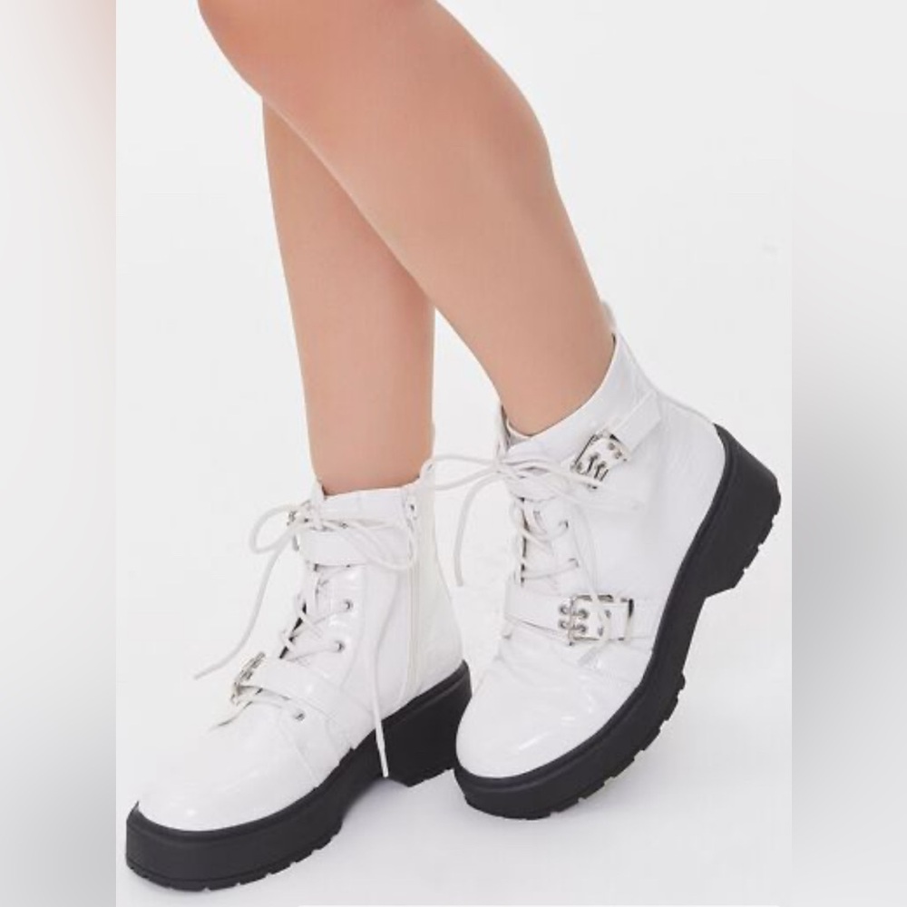 -Faux Croc Leather Buckled Booties